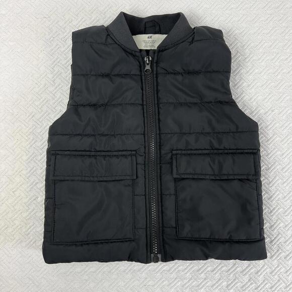 H&M Toddler 18 24M 2T Black Quilted Puffer Fall Vest Jacket Pockets Full Zip - Picture 1 of 10